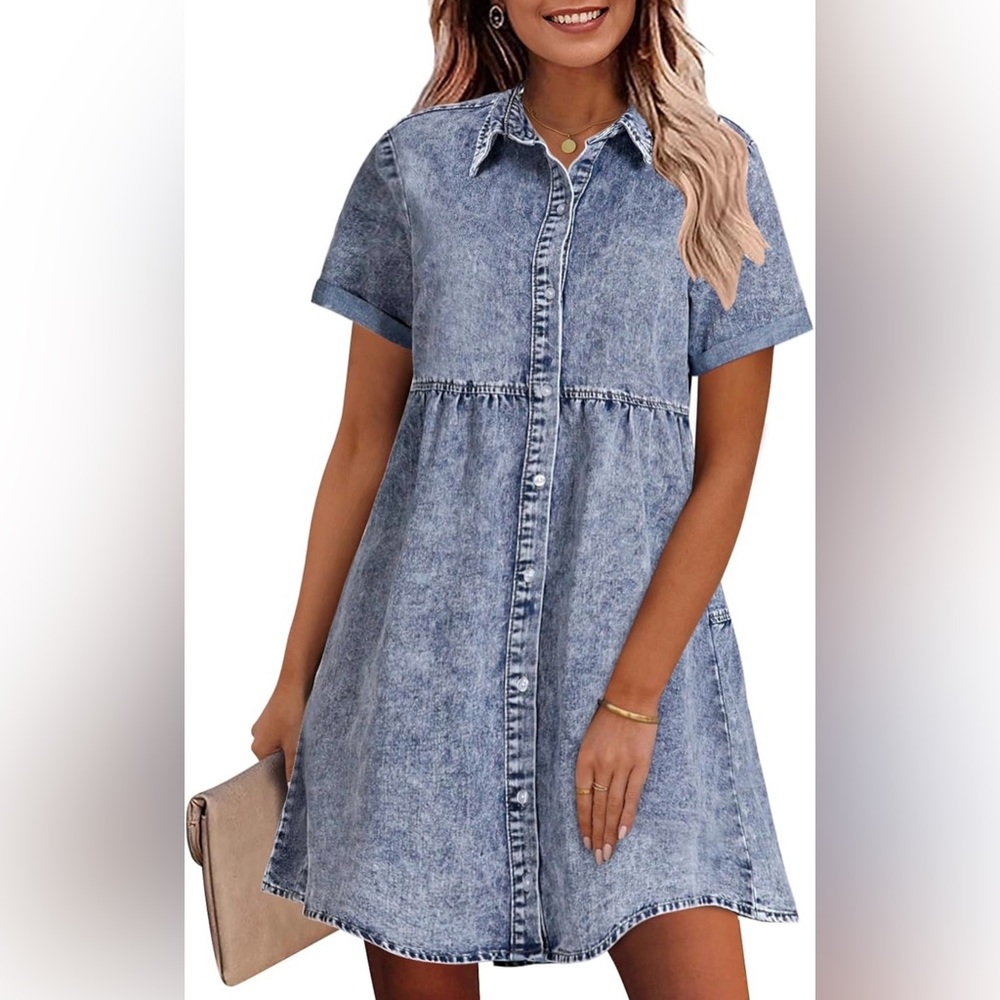 Soft Acid Wash Denim Button-Up Dress